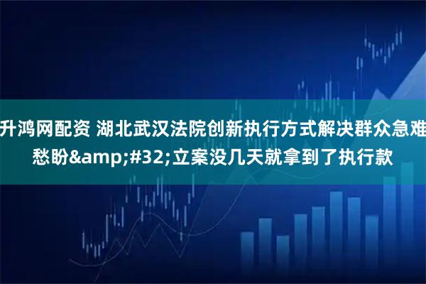 升鸿网配资 湖北武汉法院创新执行方式解决群众急难愁盼 立案没几天就拿到了执行款
