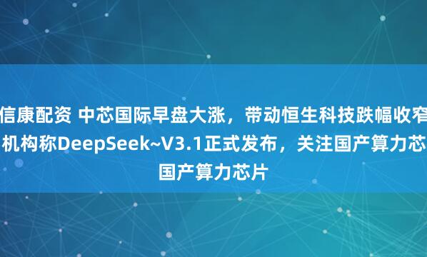 信康配资 中芯国际早盘大涨，带动恒生科技跌幅收窄！机构称DeepSeek~V3.1正式发布，关注国产算力芯片